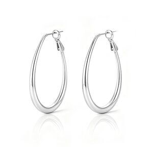 Lightweight Oval Hoop Earrings for Women - Sterling Silver Large Oblong Hoop